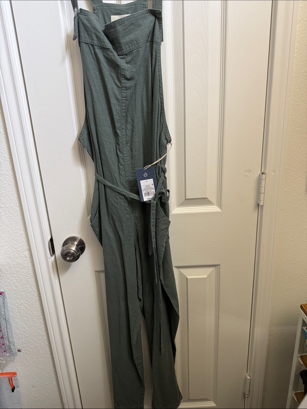 Universal Thread Olive Green Sleeveless Utility Jumpsuit with Tie Waist